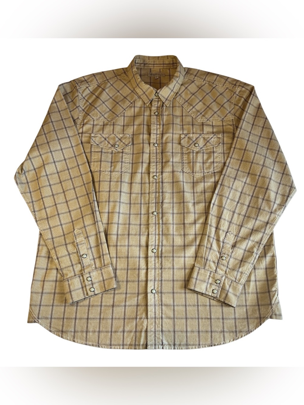 Men's Tan Plaid Pearl Snap Shirt by Blue Ranchwear -Size XXL
